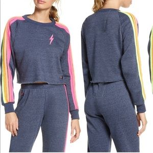 Aviator nation bolt crop sweatshirt in heather navy neon size M